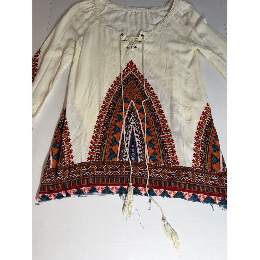 Blu Pepper Boho Embroidered Tunic Top Tribal Print Peasant Small Flowy - Picture 10 of 10